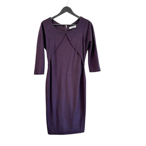 JIL SANDER 100% WOOL MIDI DRESS SIZE 38 PLUM COLOUR 3/4 SLEEVES